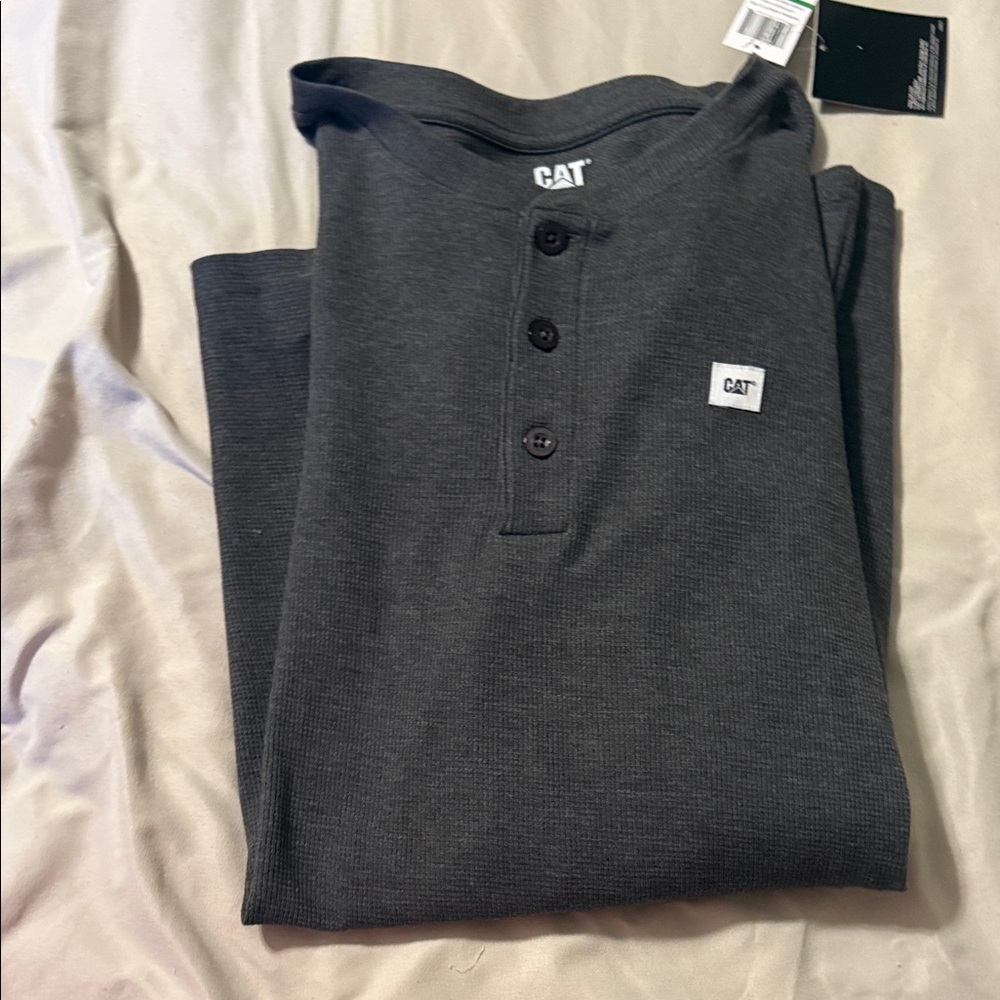 Caterpillar Dark Gray Long Sleeve Henley Shirt